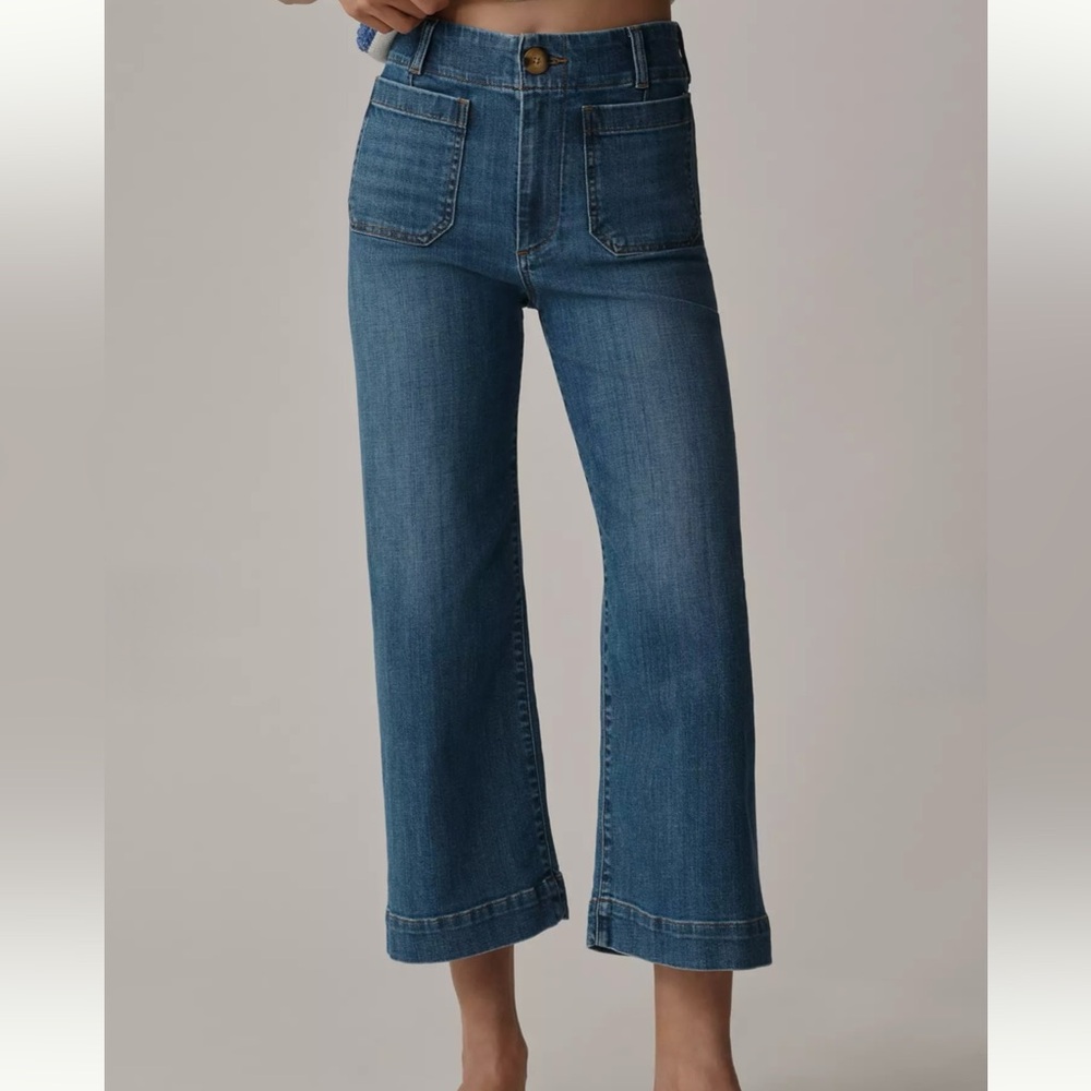Maeve Anthropology The Colette Crop High Rise Blue Flare & Wide Leg Jeans (23)